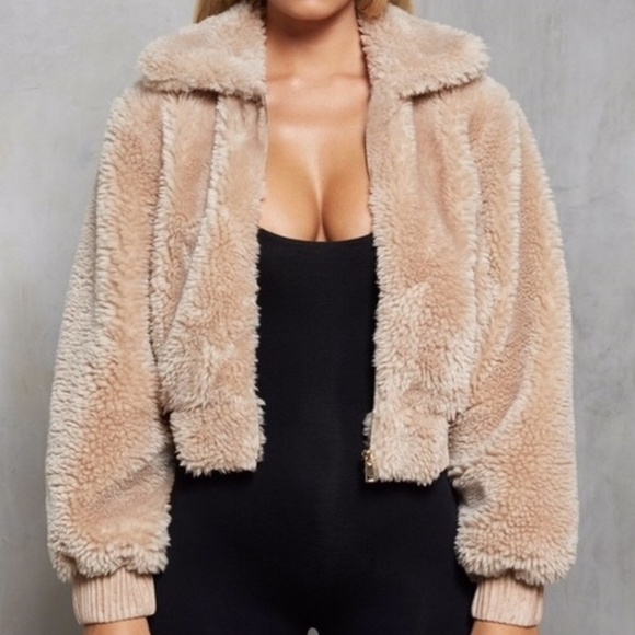Crop Teddy Jacket  - Tan - Picture 2 of 4